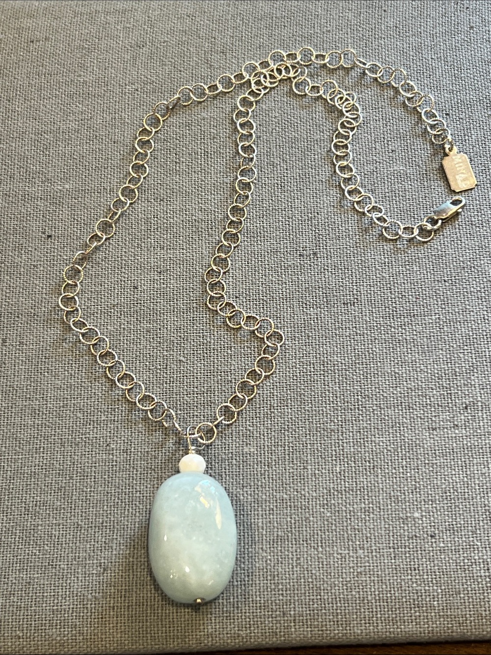 SterlingSilver Chain Necklace with Light Blue Aquamarine Pendant - Mina D Jewelr